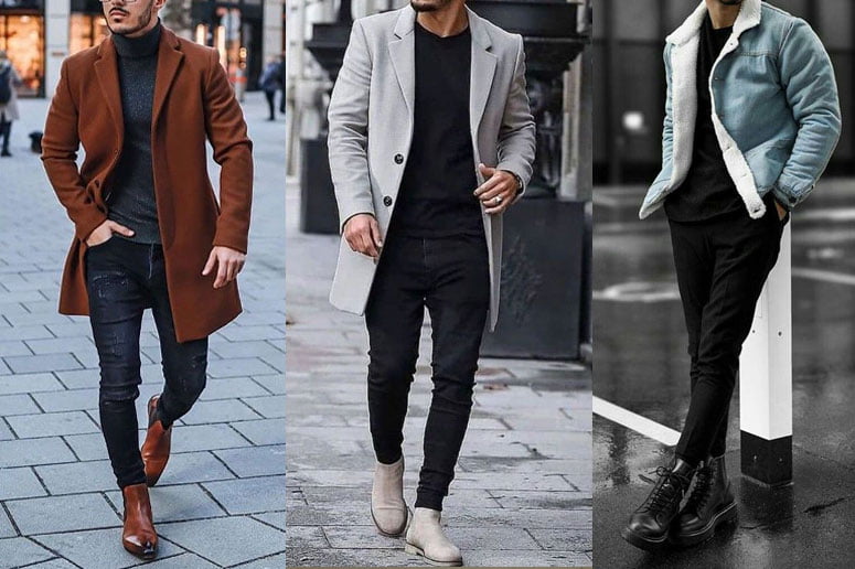 winter black boots outfits for men | هلومگ | راهنمای کامل درباره بهترین استایلهای زنانه و مردانه برای زمستان